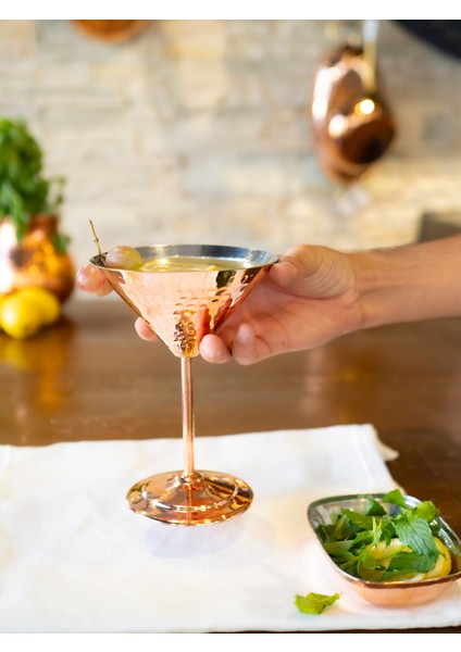 Bakır Martini Bardağı Çekiç Dövme Parlak 2'li Set