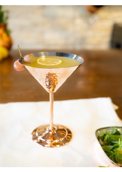 Bakır Martini Bardağı Çekiç Dövme Parlak 2'li Set