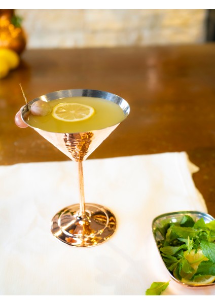 Bakır Martini Bardağı Çekiç Dövme Parlak 2'li Set