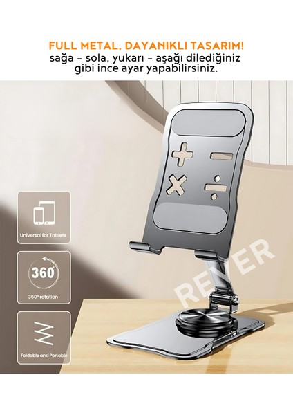 Plus+ Masaüstü Telefon Tutucu Metal Katlanabilir 360° Ayarlanabilir Yükseklik ve Açı Ayarlı Stand