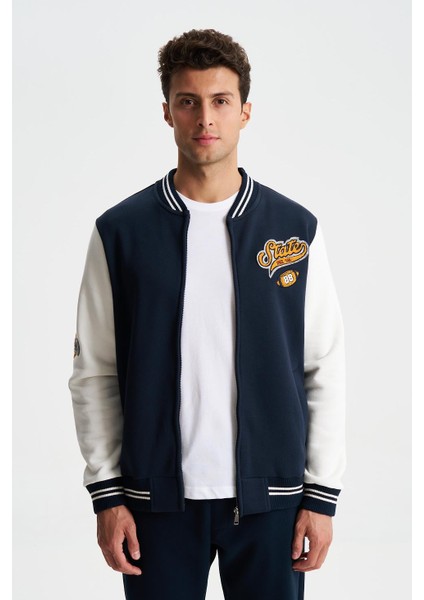 Erkek Pamuklu Regular Fit Dik Yaka Baskılı Cepli Kolej Mont Sweatshirt K28264650401