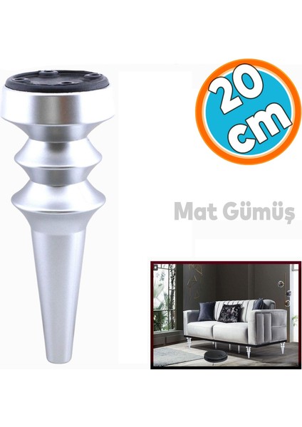 Mobilya Yükseltici Kanepe Koltuk Tv Ünitesi Baza Ayağı Zigon Orta Sehpası Ayak 20 cm Mat Gümüş