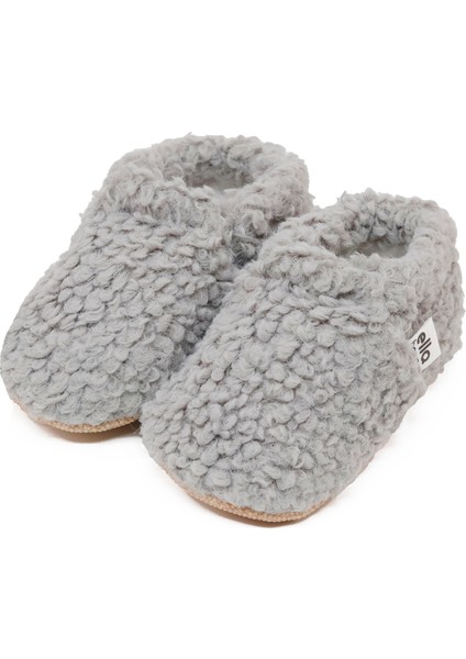 Tedy Bebek Pandufu Ev Patiği, Kaydırmaz Taban, Organik Pamuk Astar, Ev Kreş Ayakkabısı Gri