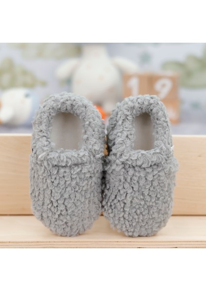 Tedy Bebek Pandufu Ev Patiği, Kaydırmaz Taban, Organik Pamuk Astar, Ev Kreş Ayakkabısı Gri fırsatları