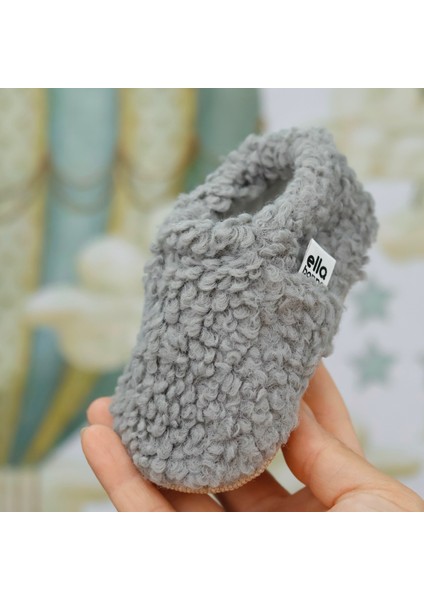 Tedy Bebek Pandufu Ev Patiği, Kaydırmaz Taban, Organik Pamuk Astar, Ev Kreş Ayakkabısı Gri