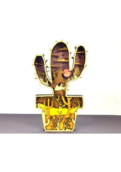 Ahşap Mdf Çok Katmanlı Kaktüs Dekoratif Obje