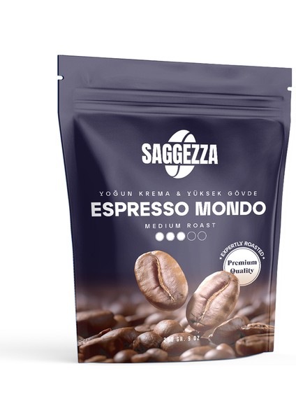 Espresso Mondo, Orta Kavrulmuş, Yoğun Gövdeli ve Kremalı kahve 250 gr