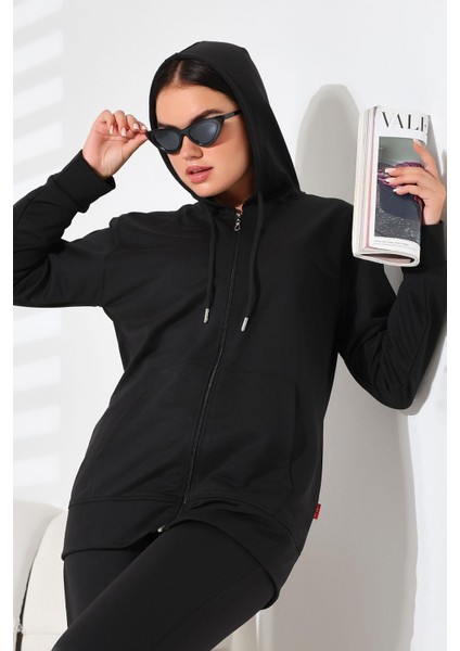 Fermuarlı Kapüşonlu Hırka Sweatshirt