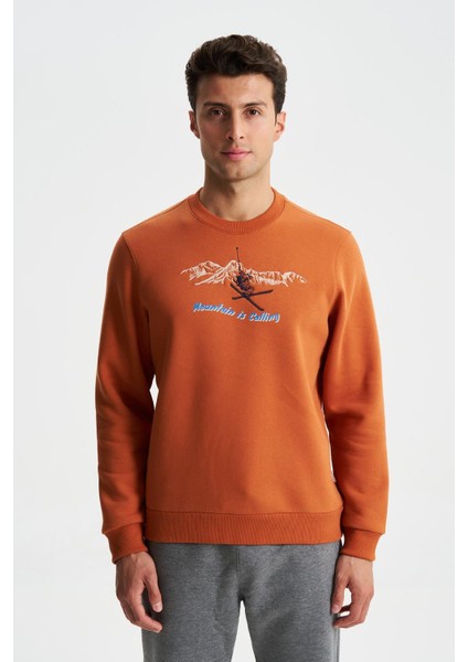 Erkek Regular Fit 3 İplik Şardonlu Pamuklu Bisiklet Yaka Sweatshirt K28124602501
