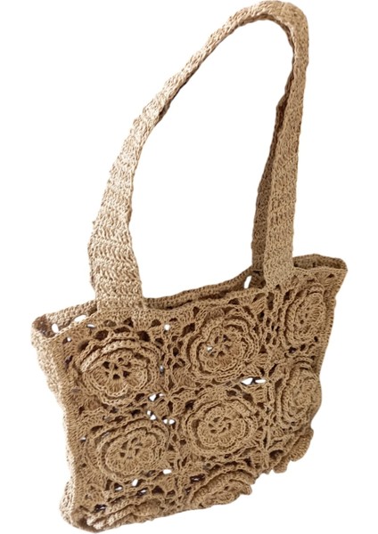 Handmade, Kağıt Ip, El Örgüsü, Hasır, Kadın Omuz Çantası