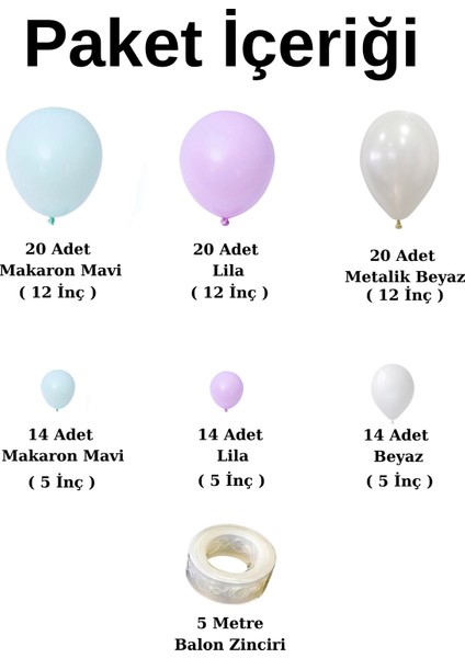 Balon Seti Makaron Mavi-Lila-Metalik Beyaz 100 Lü Balon Zinciri Seti fiyatları