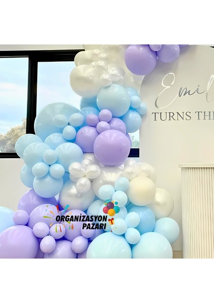 Balon Seti Makaron Mavi-Lila-Metalik Beyaz 100 Lü Balon Zinciri Seti fırsatları