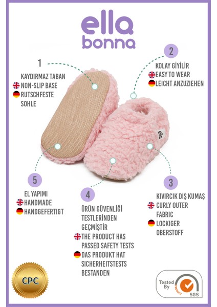 Teddy Bebek Patiği Ev Pandufu, Kaydırmaz Taban, Organik Pamuk Astar Kreş Ayakkabısı, Pembe modelleri