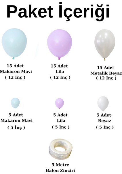 Balon Seti Makaron Mavi-Lila-Metalik Beyaz 60 Lı Balon Zinciri Seti fiyatları