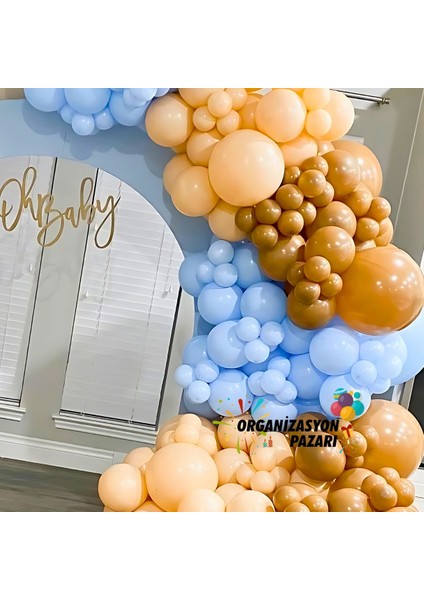 Balon Seti Makaron Mavi-Sütlü Kahve-Karamel 60 Lı Balon Zinciri Seti