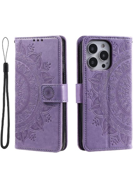 IPhone 15 Için Flip Case Pro Pu Deri Cüzdan Kılıf Totem Kabartma (Yurt Dışından)