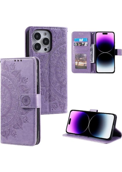 IPhone 15 Için Flip Case Pro Pu Deri Cüzdan Kılıf Totem Kabartma (Yurt Dışından)