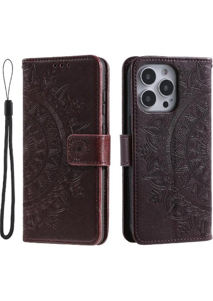 IPhone 15 Için Flip Case Pro Pu Deri Cüzdan Kılıf Totem Kabartma (Yurt Dışından)