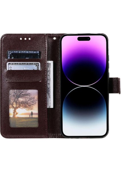 IPhone 15 Için Flip Case Pro Pu Deri Cüzdan Kılıf Totem Kabartma (Yurt Dışından)