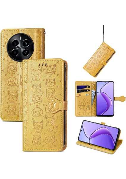 Realme 13 Flip Kapak Karikatür Hayvanlar Için Kılıf Kısa Kayış Deri Kılıf (Yurt Dışından)