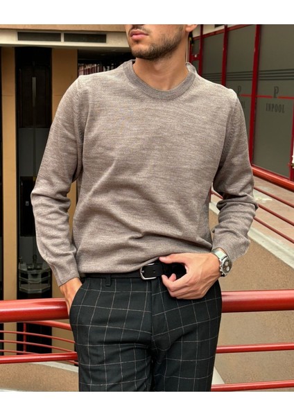 Erkek, Bisiklet Yaka, Slim Fit, Old Money, Yün-Akrilik Elyaf, Triko Kazak PLTK03