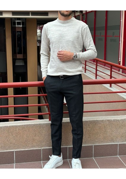 Erkek, Bisiklet Yaka, Slim Fit, Old Money, Yün-Akrilik Elyaf, Triko Kazak PLTK03