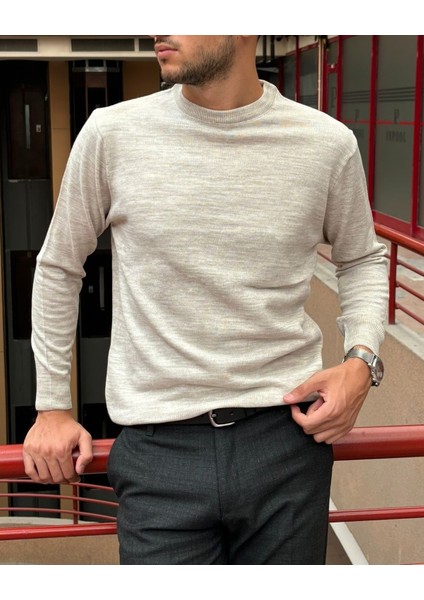 Erkek, Bisiklet Yaka, Slim Fit, Old Money, Yün-Akrilik Elyaf, Triko Kazak PLTK03 fırsatları