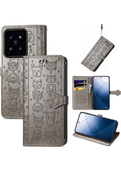 Xiaomi 14T Pro Flip Kapak Için Kılıf Kısa Kayış Darbeye Karikatür Hayvanlar (Yurt Dışından)