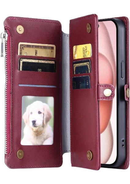 IPhone 14 Için Crossbody Durumda Artı Durumda Cüzdan 9 Kart Yuvaları Fermuar Faturaları (Yurt Dışından)