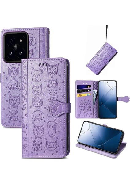 Xiaomi 14T Kılıf Için Kılıf Karikatür Hayvanlar Kapak Çevirin Kısa Kayış (Yurt Dışından)