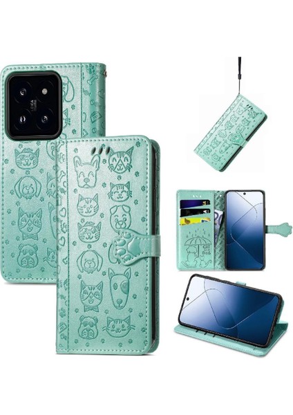 Xiaomi 14T Kılıf Için Kılıf Karikatür Hayvanlar Kapak Çevirin Kısa Kayış (Yurt Dışından)