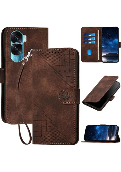 Ayrılabilir El Kayışı Kabartmalı Kelebek ile Onur 90 Lite Için Flip Case (Yurt Dışından)