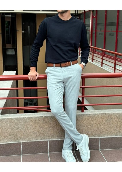 Erkek, Bisiklet Yaka, Slim Fit, Old Money, Yün-Akrilik Elyaf, Triko Kazak PLTK03