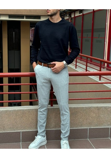 Erkek, Bisiklet Yaka, Slim Fit, Old Money, Yün-Akrilik Elyaf, Triko Kazak PLTK03