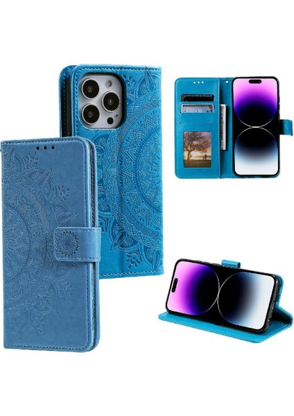 IPhone 14 Için Flip Case Pro Max Pu Deri Cüzdan Kılıf Totem Kabartma (Yurt Dışından)