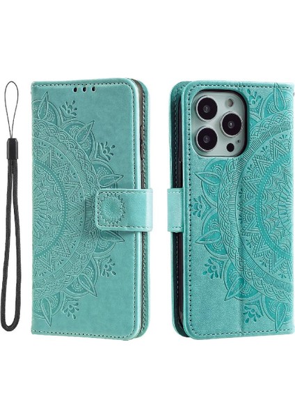 IPhone 14 Için Flip Case Pro Totem Kabartma Kickstand Pu Deri Cüzdan (Yurt Dışından)