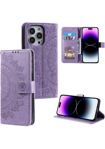 IPhone 15 Için Flip Case Pro Pu Deri Cüzdan Kılıf Totem Kabartma (Yurt Dışından)