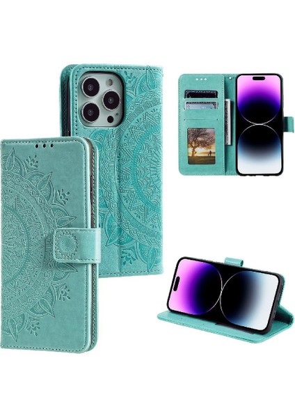 IPhone 14 Için Flip Case Pro Max Pu Deri Cüzdan Kılıf Totem Kabartma (Yurt Dışından)