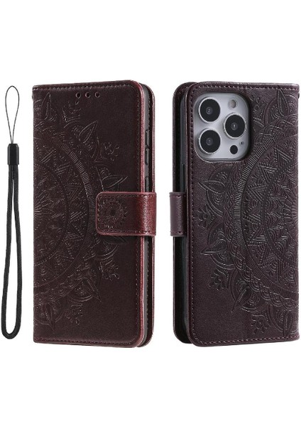 IPhone 15 Için Flip Case Pro Pu Deri Cüzdan Kılıf Totem Kabartma (Yurt Dışından)