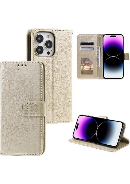 IPhone 14 Için Flip Case Pro Max Pu Deri Cüzdan Kılıf Totem Kabartma (Yurt Dışından)