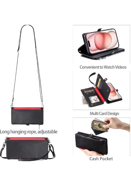 IPhone 14 Için Crossbody Durumda Pro Max Uzun Kordon Fermuar Faturaları Yuvası 9 (Yurt Dışından)