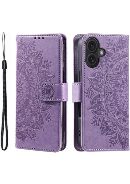 IPhone 16 Için Flip Case Totem Kabartma Kickstand Cüzdan Kılıf Pu Deri (Yurt Dışından)