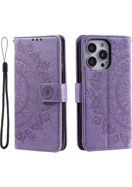 IPhone 15 Için Flip Case Pro Pu Deri Cüzdan Kılıf Totem Kabartma (Yurt Dışından)