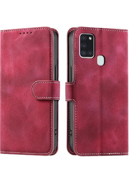 Samsung Galaxy A21S Kickstand Manyetik Bilek Kayışı Cüzdan Pu Için Flip Case (Yurt Dışından)