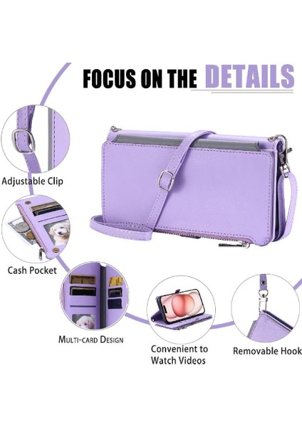 IPhone 15 Için Crossbody Durumda Fermuar Faturaları Yuvası Rfıd Engelleme 9 Kart Uzun (Yurt Dışından)