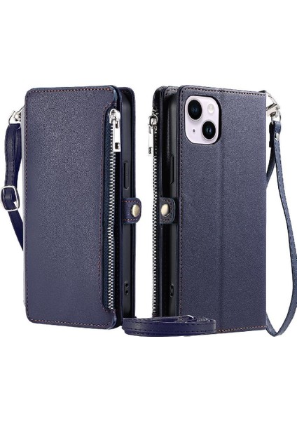 IPhone 14 Için Crossbody Durumda Artı Durumda Cüzdan 9 Kart Yuvaları Fermuar Faturaları (Yurt Dışından)