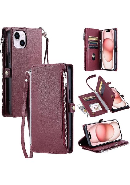 IPhone 15 Için Crossbody Durumda Fermuar Faturaları Yuvası Rfıd Engelleme 9 Kart Uzun (Yurt Dışından)