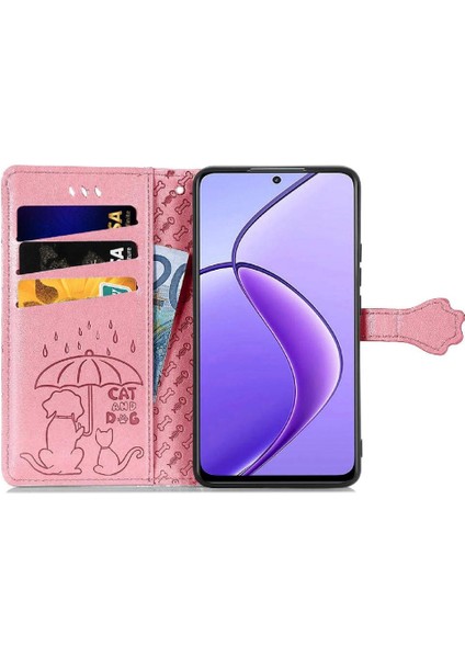 Realme 13 Pro Karikatür Hayvanlar Için Kılıf Kapak Çevirin Kısa Kayış Deri Kılıf (Yurt Dışından)