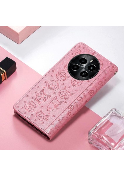 Realme 13 Pro Karikatür Hayvanlar Için Kılıf Kapak Çevirin Kısa Kayış Deri Kılıf (Yurt Dışından)