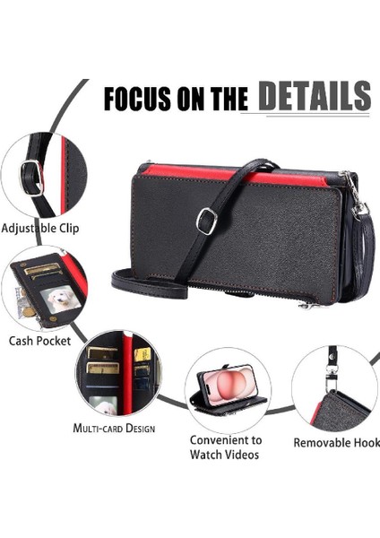 IPhone 15 Pro Fermuar Faturaları Yuvası Için Crossbody Durumda Rfıd Engelleme Uzun 9 (Yurt Dışından)